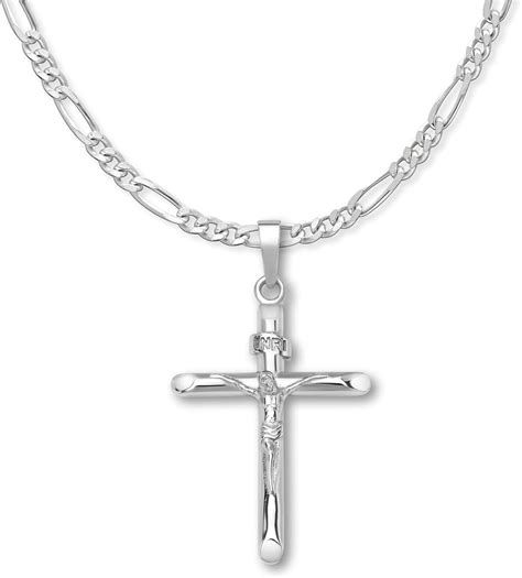 Solid Sterling Silver Inri Crucifix Cross Necklace With Italian Figaro