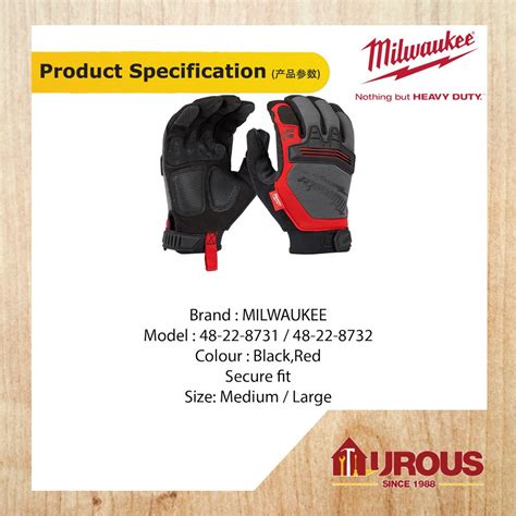 Milwaukee Heavy Duty Demolition Hand Glove 48 22 8731 Medium 48 22