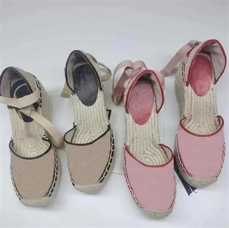 2023 Designer Ladies Leather Wedges Platform Canvas Shoes Leather ...