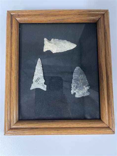 Bid Now Frame Of 3 Nice Points Indian Artifact Arrowhead Invalid