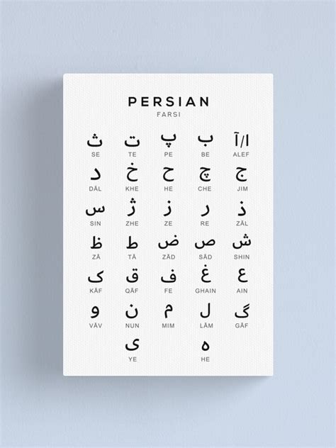 "Persian Alphabet Chart, Farsi Language Chart, White" Canvas Print for Sale by typelab | Redbubble