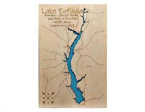 Lake Eufaula Wood Map Multi Layered And Large Sized Etsy