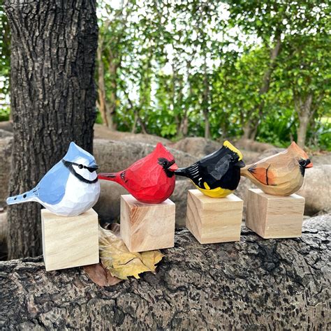 Hand Carved Wooden Tits Nordic Style Bird Ornament Unique Birthday Gift Etsy