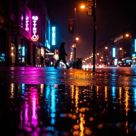 rainy street lights image rainy night urban