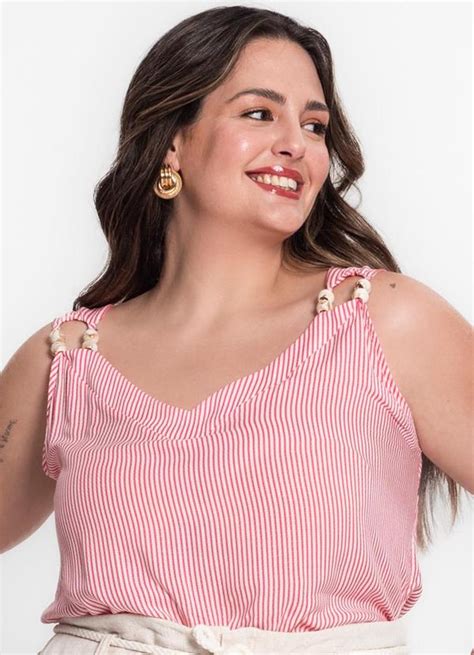 Blusa de Alça Feminina Plus Size Rosa Secret Glam