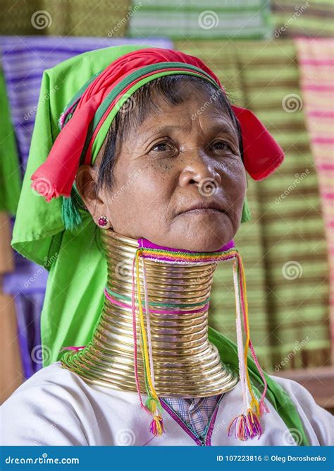 Portrait Of Padaung Karen Long Neck Woman From Myanmar Stock