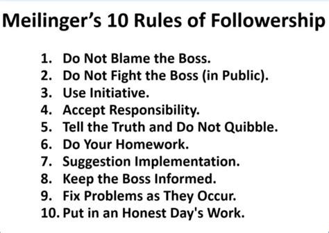 The Rules Of Good Followership Adapted From Meilinger