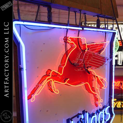 Mobil Pegasus Neon Sign Double Sided Original Vintage Porcelain