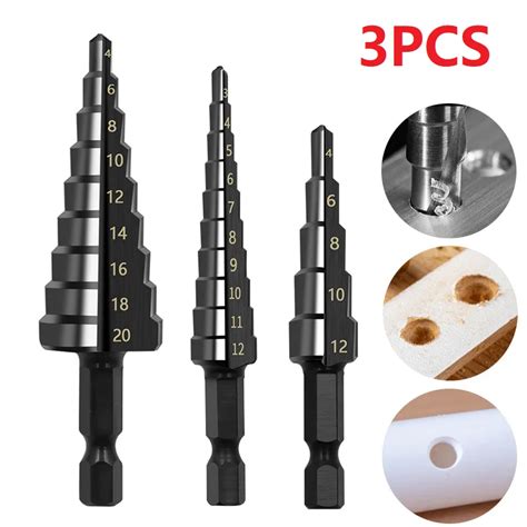 Pcs Mm Mm Mm Hss Straight Groove Step Drill Bit Set