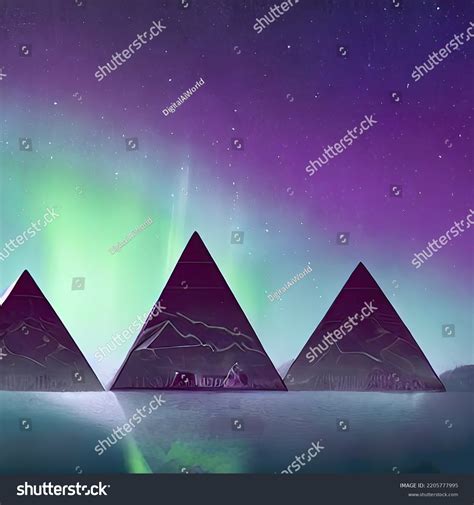 Egyptian Pyramids During Aurora Borealis Stock Illustration