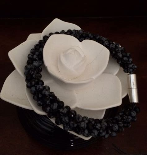 Kumihimo Bracelet Braided With Snowflake Obsidian And Glass Beads