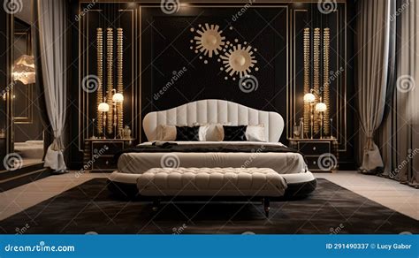 Stylish Luxury Black, Gold and White Bedroom Stock Illustration ...