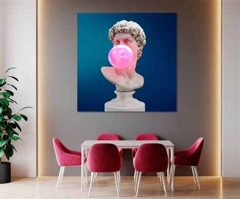 Bust Sculpture Blowing Bubble Gum Print Pop Art Square Canvas Wall Art ...