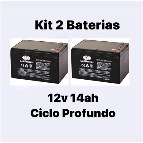 KIT 02 BATERIAS 12V 14AH CICLO PROFUNDO PARA BICICLETA BIKE SCOOTER