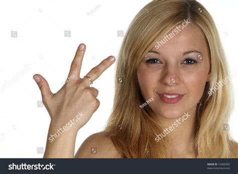 Young Blond Woman Hold 3 Fingers Stock Photo 13490059 Shutterstock