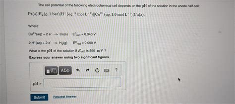 Solved The Cell Potential Of The Following Electrochemical