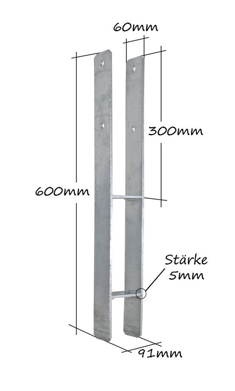 SET 6 x H Anker 91 600mm Pfostenträger Pfostenanker H Träger Carport