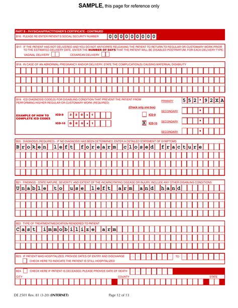 Form De2501 Download Printable Pdf Or Fill Online Claim For Disability