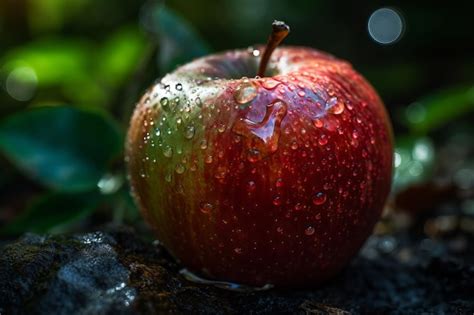 Premium Ai Image A Red Apple With Water Droplets On It