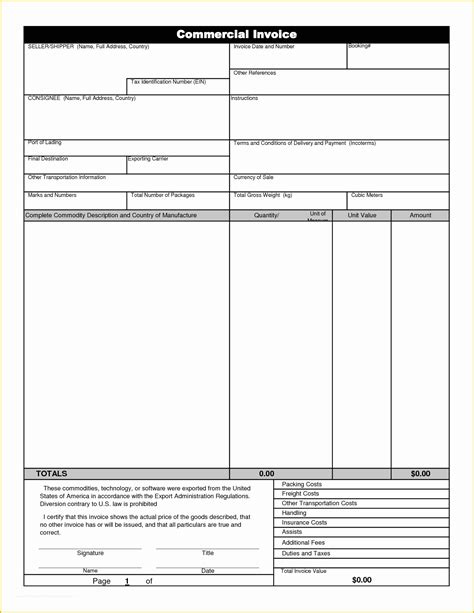 Free Freight Invoice Template Of Mercial Invoice Template Excel Free