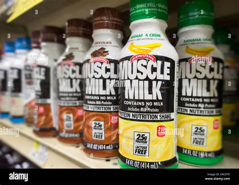 Bottles of the Muscle Milk brand protein drink are seen on a grocery ...