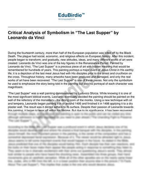 SOLUTION: Critical analysis of symbolism in the last supper by leonardo ...