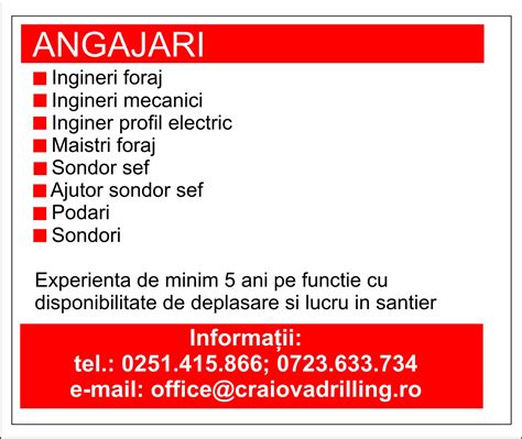 Anunt Angajari Foraj Sonde SA Craiova