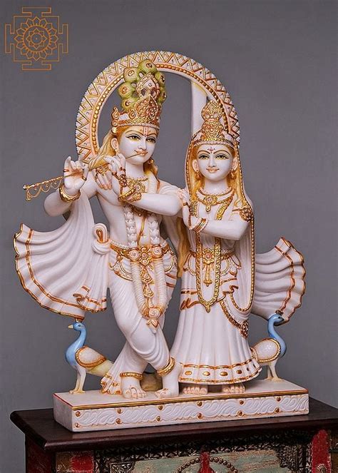 Large Radha Krishna Statue Handmade White Marble Radha Krishna