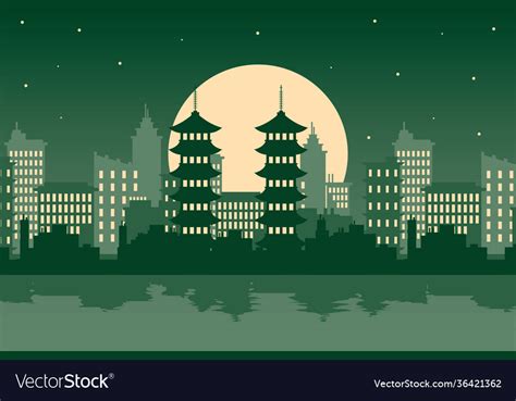 Guilin city architecture silhouette at night scene