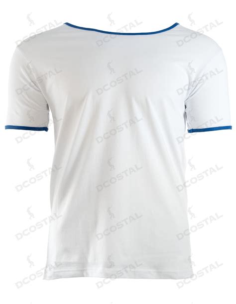 Camiseta Manga Corta Costalero Blanca Filo Azul Royal Cuello Amplio