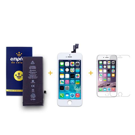 Kit Tela Display iPhone 5S Standard Branco Bateria Película