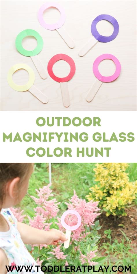 Outdoor Magnifying Glass Color Hunt - Toddler at Play