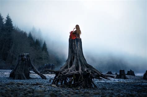 Wallpaper Landscape Women Outdoors Fantasy Art Tree Stump Nature