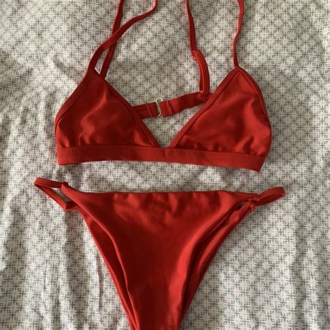 Lovely Red Triangle Bikini Super Comfy Size Large Depop