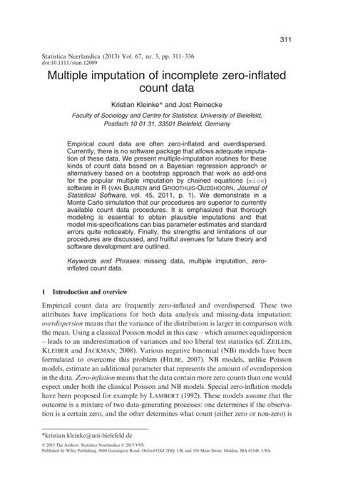 Pdf Multiple Imputation Of Incomplete Zero Inflated Count Data