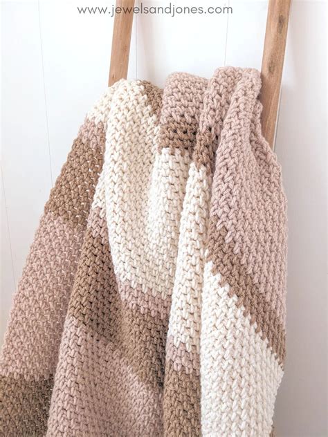 Easy Crochet Striped Moss Stitch Blanket Jewels And Jones