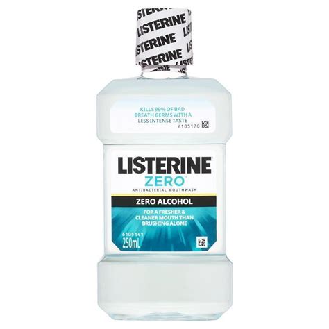 Listerine Zero Alcohol Antibacterial Mouthwash Less Intense Taste 250ml