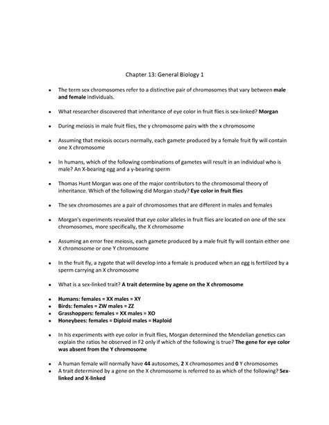 Chapter 13 General Bio 1 Chapter 13 General Biology 1 • The Term Sex Chromosomes Refer To A