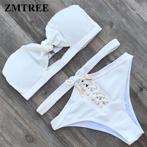 ZMTREE 2018 New Bikini White Swimsuit Women High Waist Swimwear Bottom