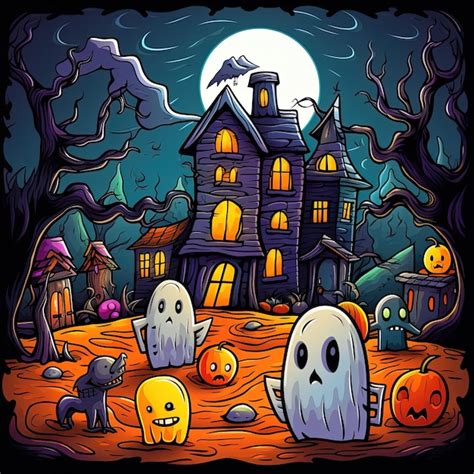 Premium AI Image | a cartoon illustration of a house with a scary house ...