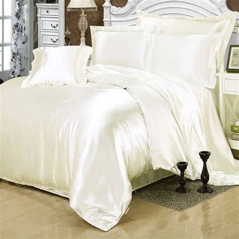 Plain Solid White Wedding Sweet Love Duvet Cover Set Silk Feel Satin