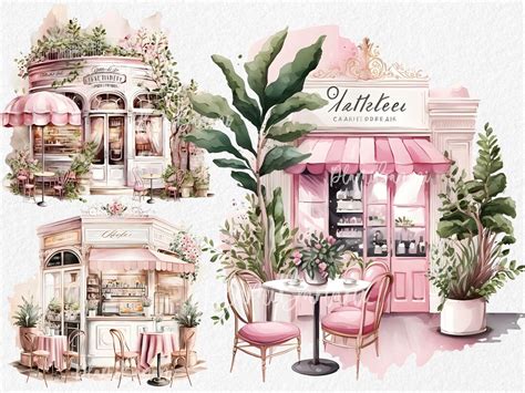 Watercolor Paris Cafe Clipart Digital Watercolor Png Files Bakery