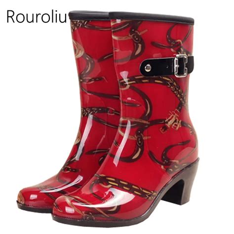 Aliexpress.com : Buy Rouroliu New Women Buckle Mid calf Rainboots Side ...