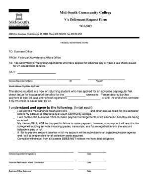 Fillable Online Midsouthcc Va Deferment Request Form Doc Midsouthcc