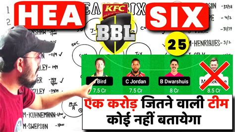 HEA Vs SIX Dream11 Team Today Big Bash League 25th T20 Brisbane