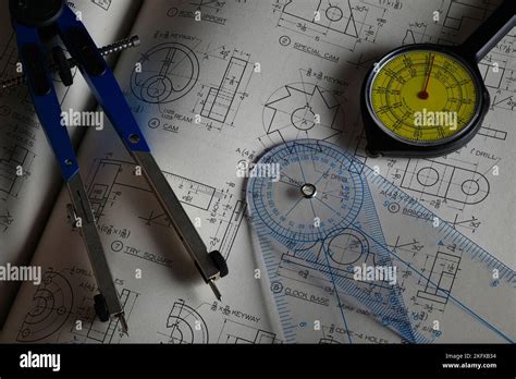 Drafting Tools On Mechanical Drawings Stock Photo Alamy