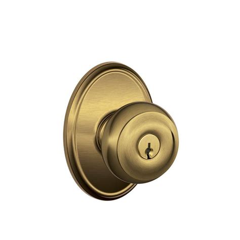 Schlage Wakefield Collection Georgian Antique Brass Keyed Entry Knob F51a Geo 609 Wkf The Home