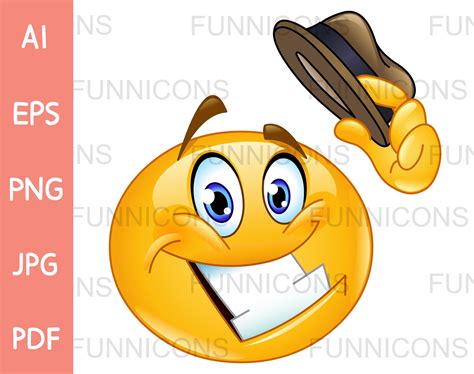 Smiling Emoji Tipping his Hat, Vector clipart stock cartoon image.