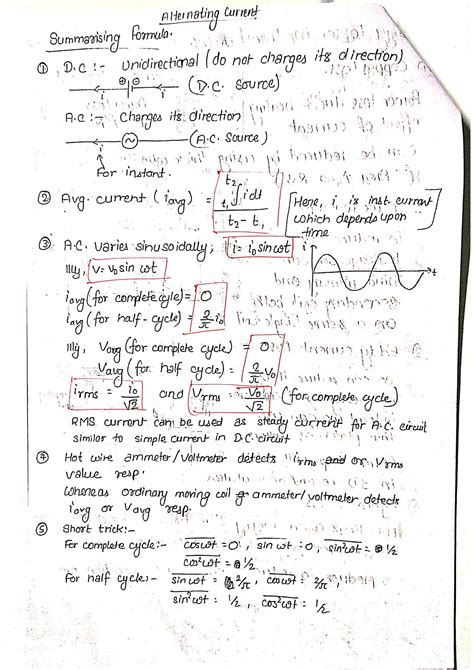 Solution Short Notes And Formula Of Alternating Current Class 12 Jee