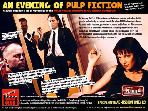 Screen Club Film Talk An Evening Of Pulp Fiction At Southport Bijou Cinema Event Tickets From